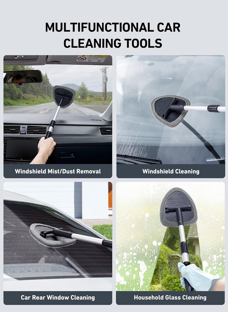 Windshield Cleaner, Microfiber Car Window Cleaner with 4 Reusable and Washable Microfiber Pads and Extendable Handle Auto Inside Glass Wiper Kit (Grey) - Image 4